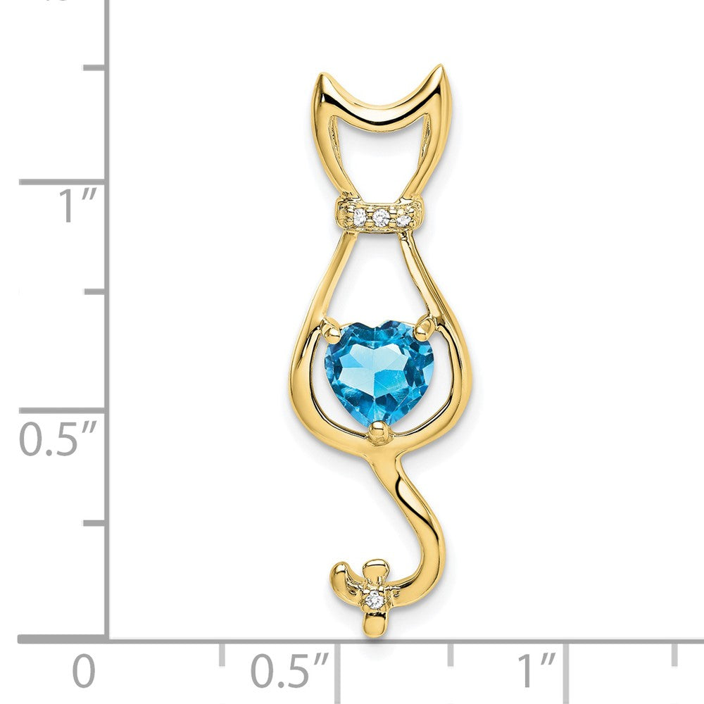 10K Yellow Gold Blue Topaz and Real Diamond Cat Pendant
