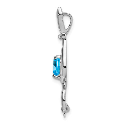 14k White Gold Blue Topaz and Real Diamond Cat Pendant