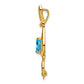 Solid 14k Yellow Gold Simulated Blue Topaz and CZ Cat Pendant