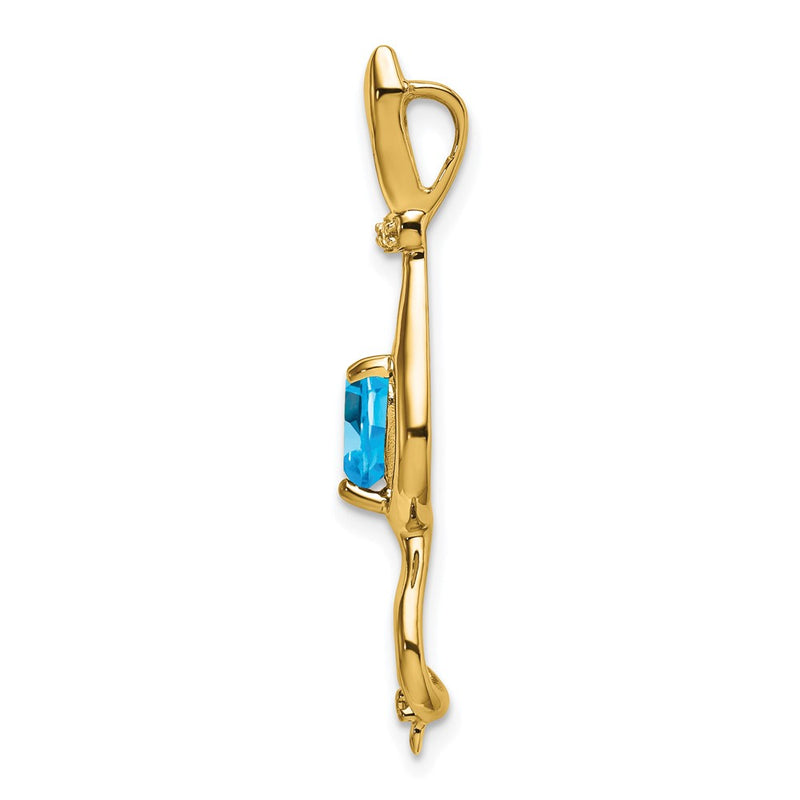 14K Yellow Gold Blue Topaz and Real Diamond Cat Pendant