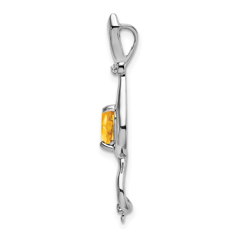 14k White Gold Citrine and Real Diamond Cat Pendant