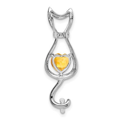 14k White Gold Citrine and Real Diamond Cat Pendant