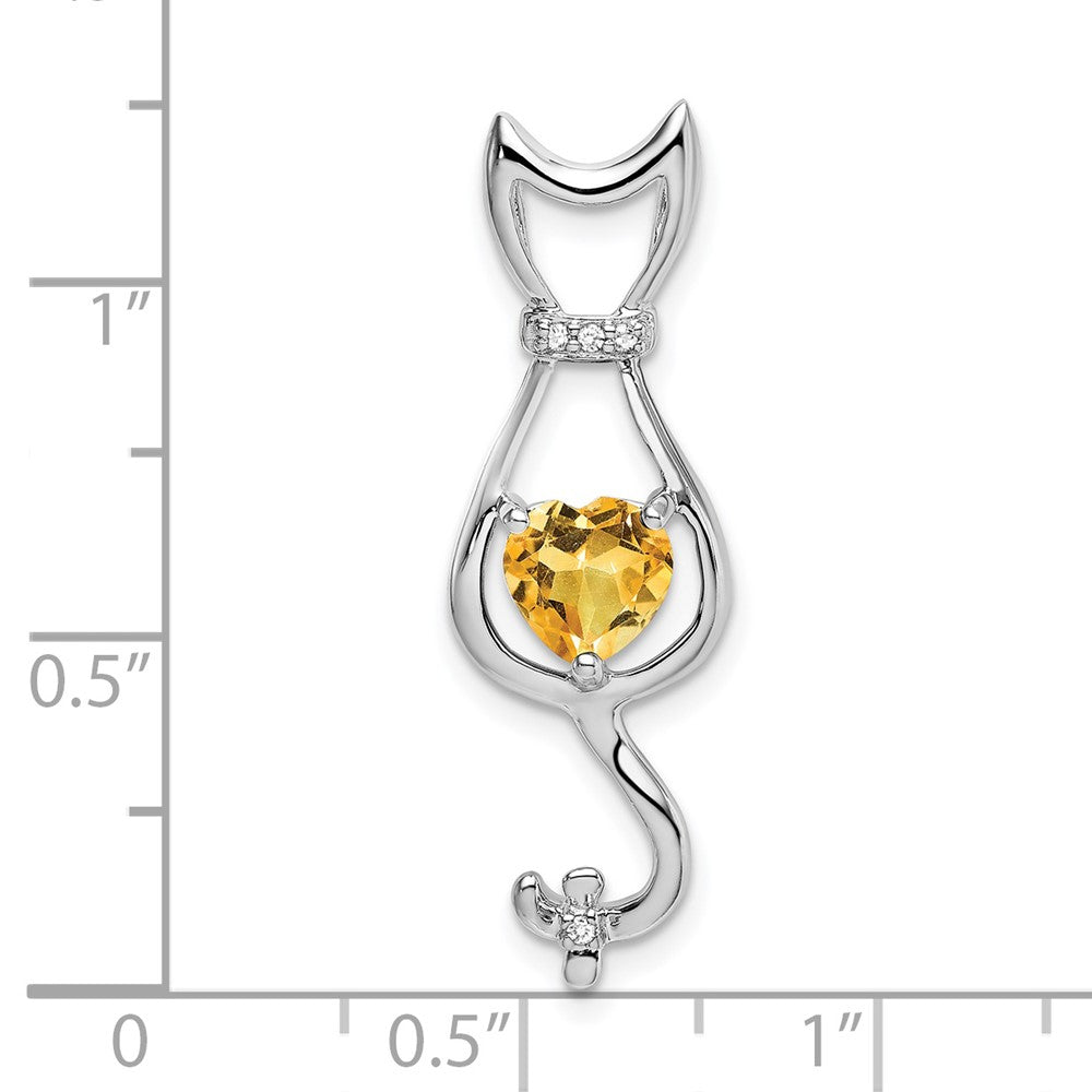 14k White Gold Citrine and Real Diamond Cat Pendant