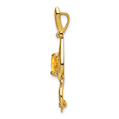 14K Yellow Gold Citrine and Real Diamond Cat Pendant