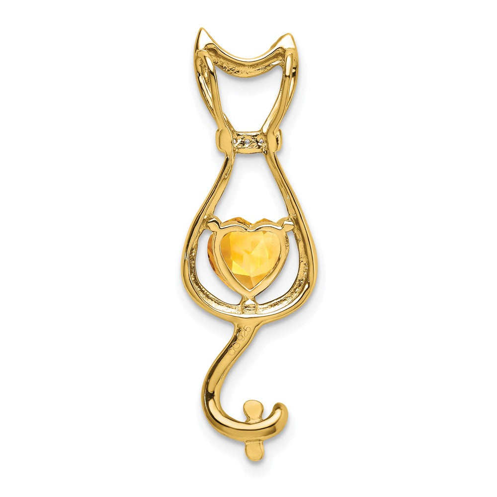 14K Yellow Gold Citrine and Real Diamond Cat Pendant