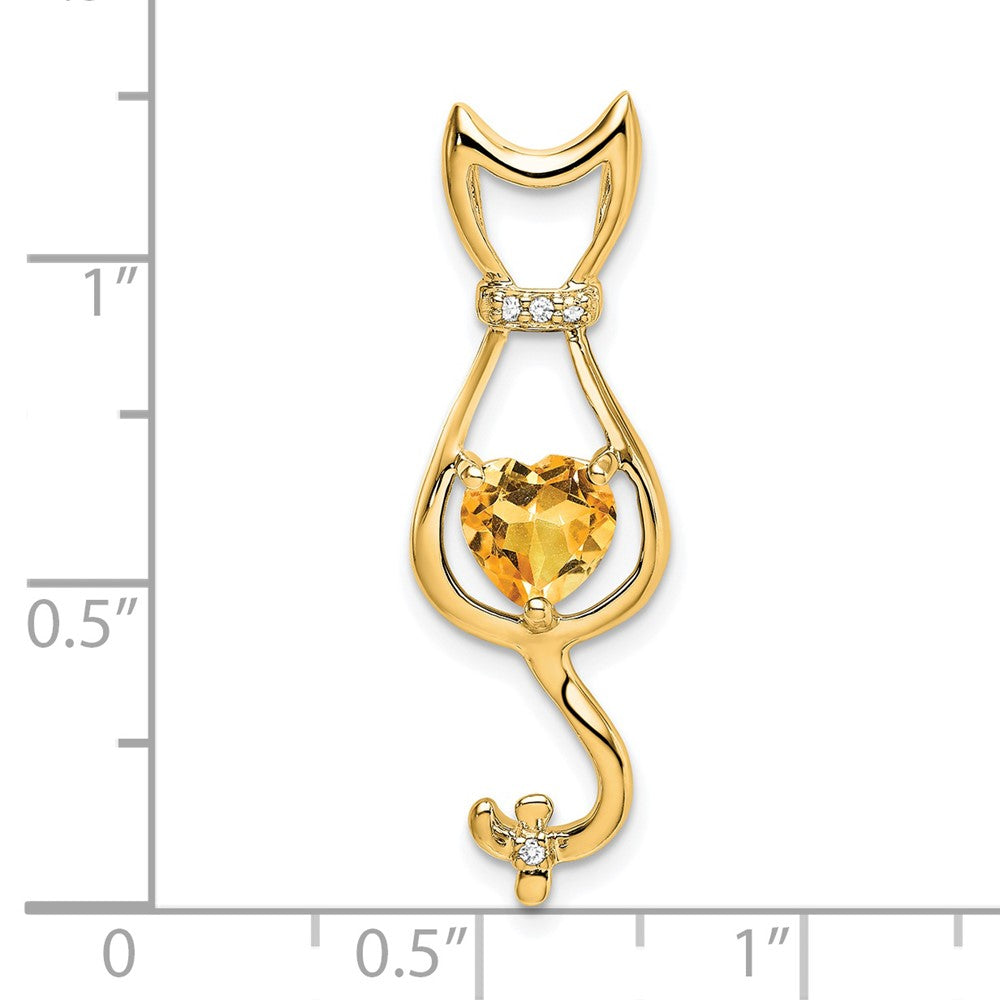 14K Yellow Gold Citrine and Real Diamond Cat Pendant