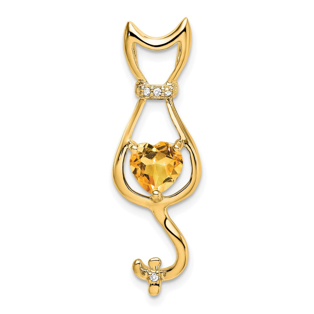 14K Yellow Gold Citrine and Real Diamond Cat Pendant
