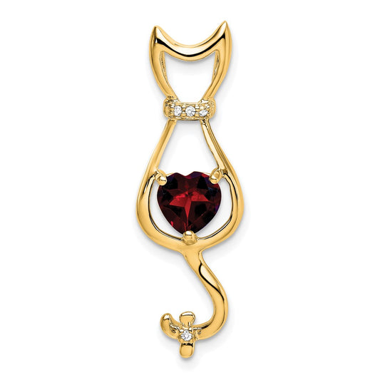 10K Yellow Gold Garnet and Real Diamond Cat Pendant