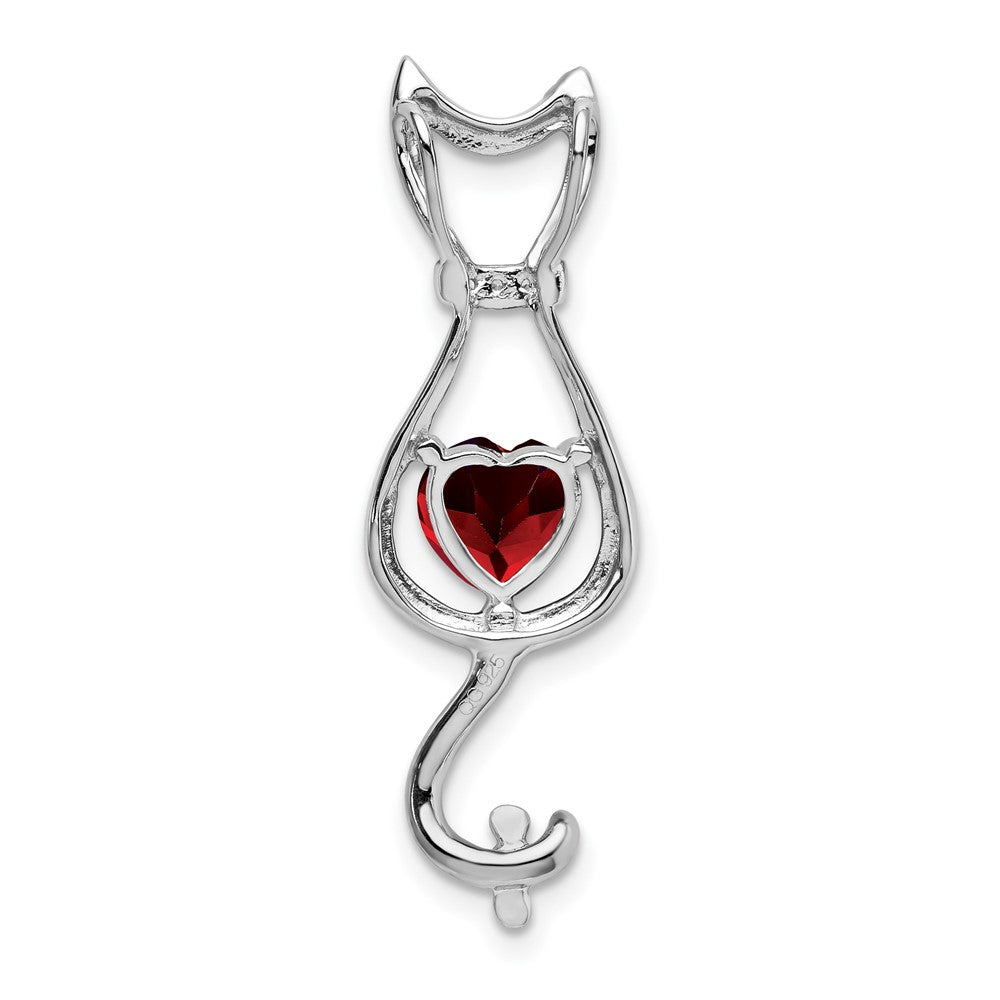 14k White Gold Garnet and Real Diamond Cat Pendant