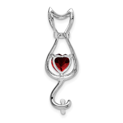14k White Gold Garnet and Real Diamond Cat Pendant