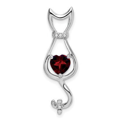 14k White Gold Garnet and Real Diamond Cat Pendant