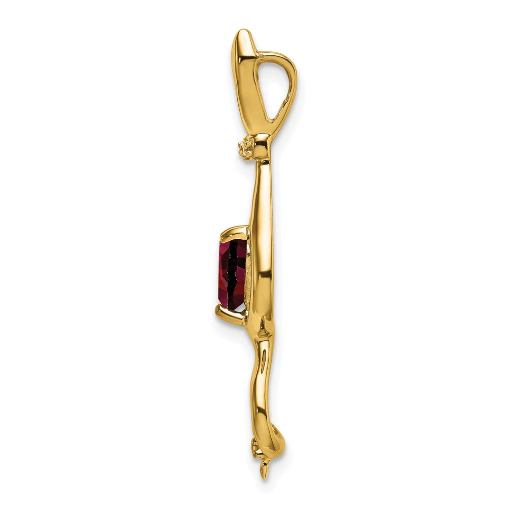 14K Yellow Gold Garnet and Real Diamond Cat Pendant