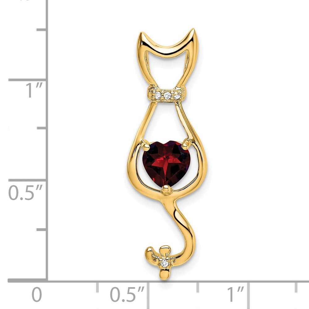 14K Yellow Gold Garnet and Real Diamond Cat Pendant