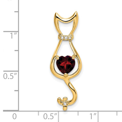 14K Yellow Gold Garnet and Real Diamond Cat Pendant