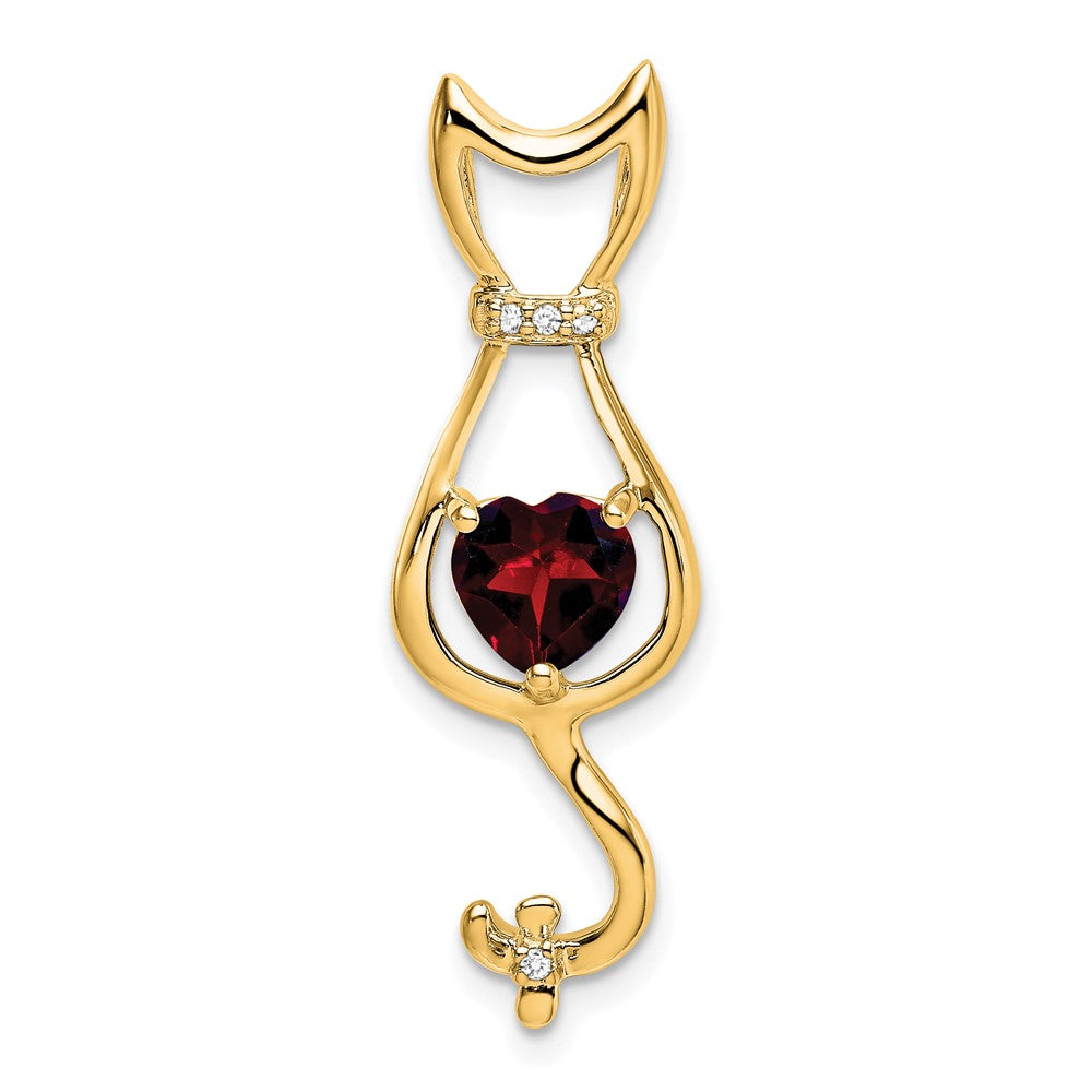 14K Yellow Gold Garnet and Real Diamond Cat Pendant