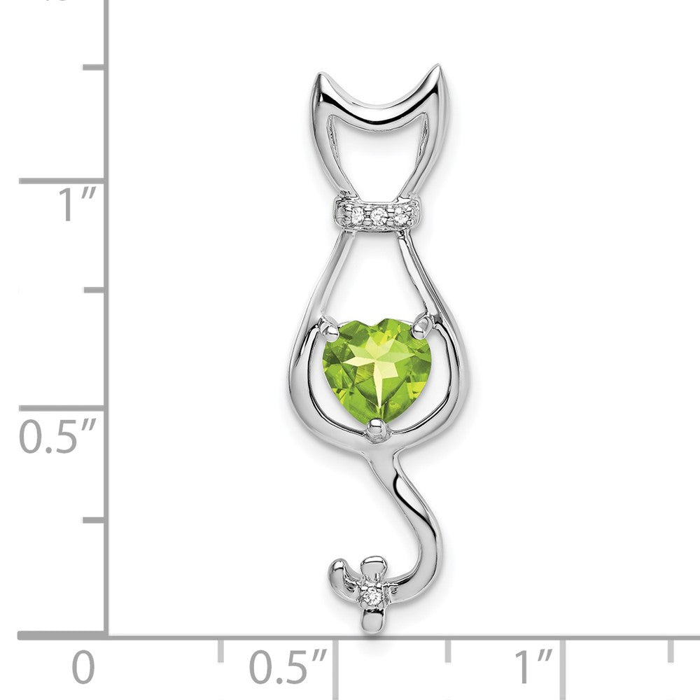 14K White Gold Peridot and Real Diamond Cat Pendant