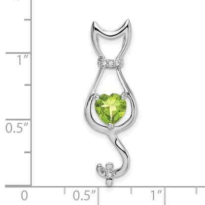 14K White Gold Peridot and Real Diamond Cat Pendant