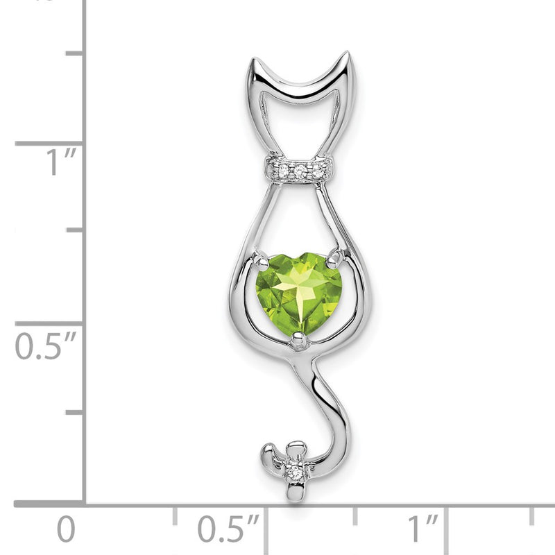 14K White Gold Peridot and Real Diamond Cat Pendant