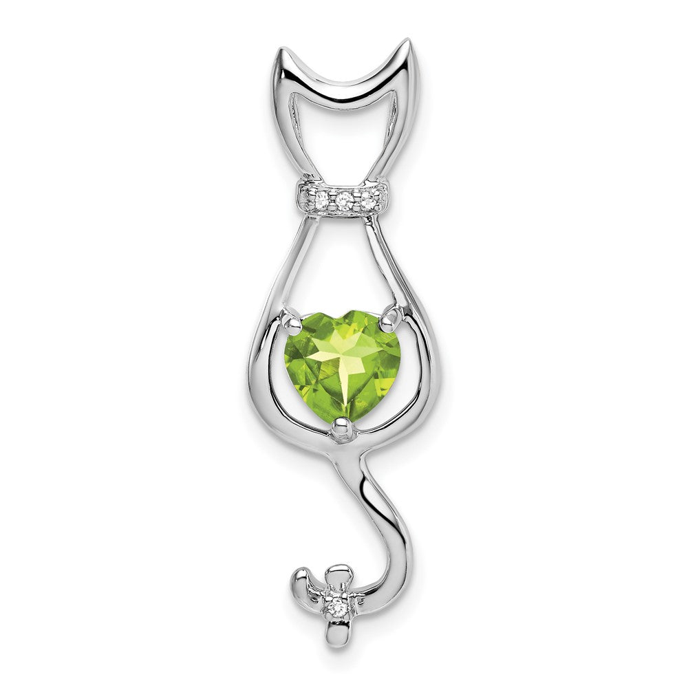 14K White Gold Peridot and Real Diamond Cat Pendant