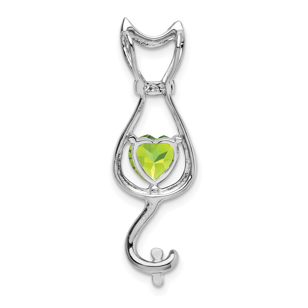 14k White Gold Peridot and Real Diamond Cat Pendant