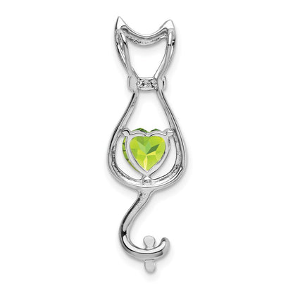 14k White Gold Peridot and Real Diamond Cat Pendant