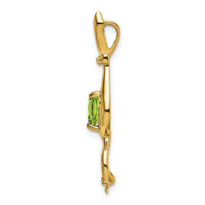 14K Yellow Gold Peridot and Real Diamond Cat Pendant