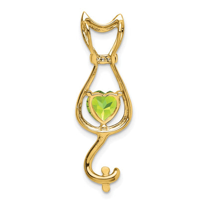 14K Yellow Gold Peridot and Real Diamond Cat Pendant