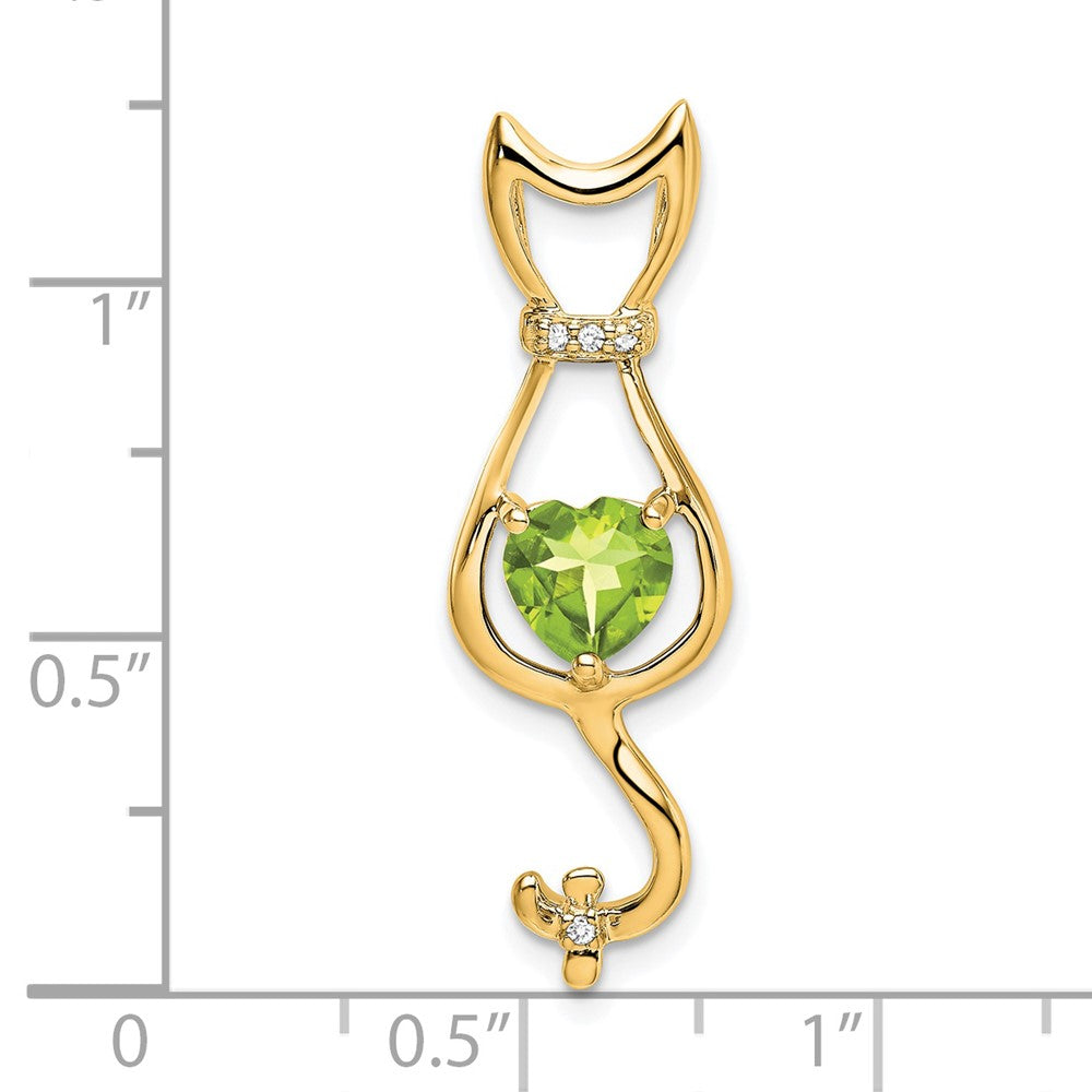 14K Yellow Gold Peridot and Real Diamond Cat Pendant