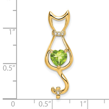 14K Yellow Gold Peridot and Real Diamond Cat Pendant