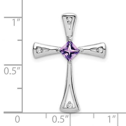 14K White Gold Amethyst and Real Diamond Cross Pendant
