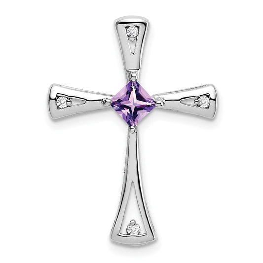 14K White Gold Amethyst and Real Diamond Cross Pendant