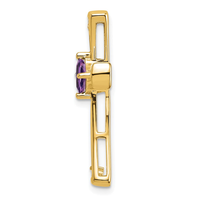 10K Yellow Gold Amethyst and Real Diamond Cross Pendant