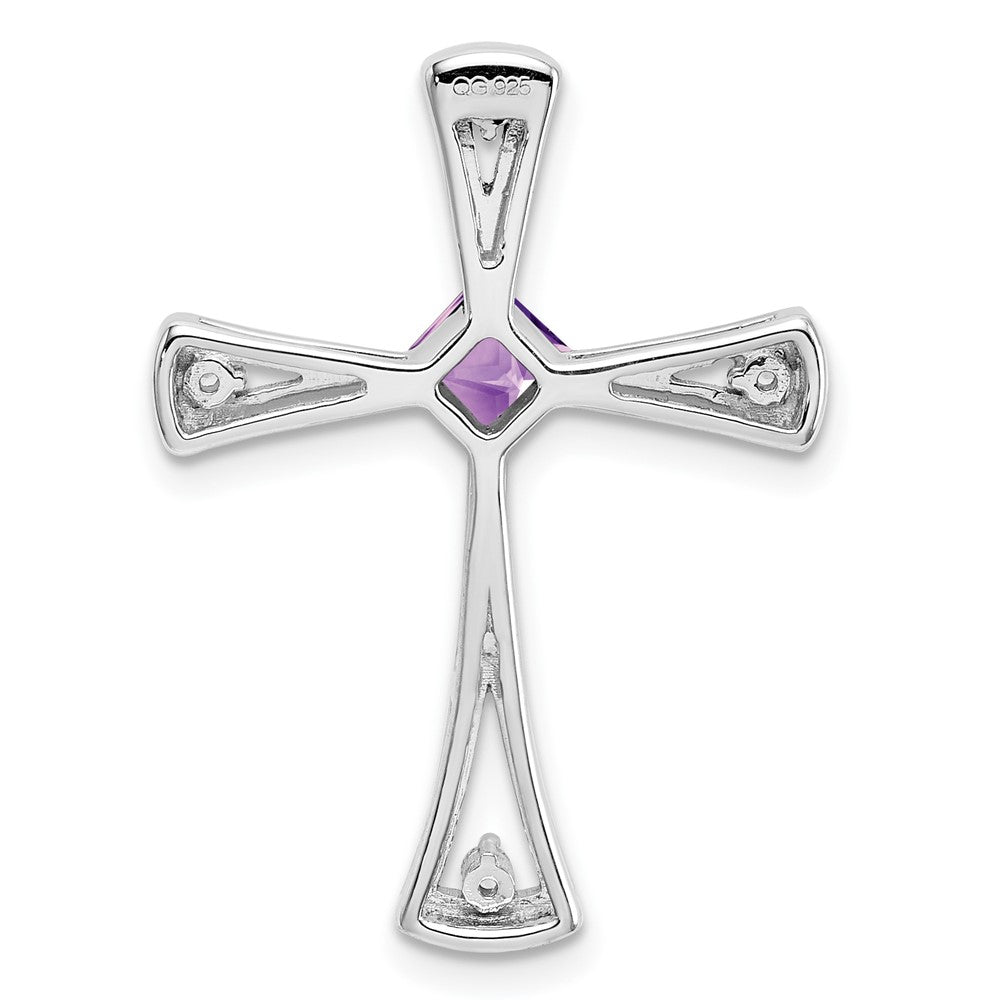 14k White Gold Amethyst and Real Diamond Cross Chain Slide