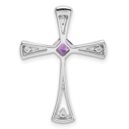 14k White Gold Amethyst and Real Diamond Cross Chain Slide
