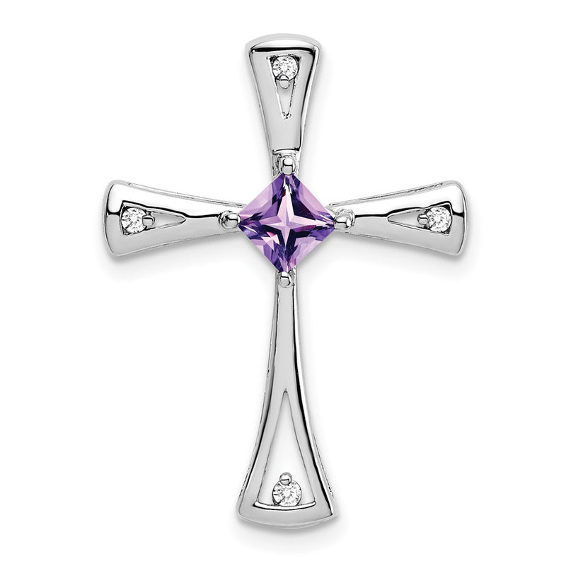 14k White Gold Amethyst and Real Diamond Cross Chain Slide