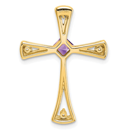14K Yellow Gold Amethyst and Real Diamond Cross Chain Slide