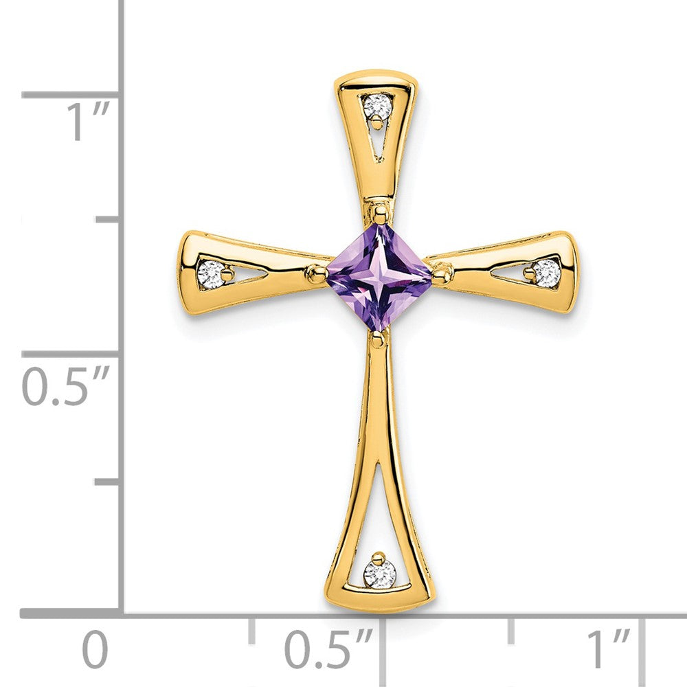14K Yellow Gold Amethyst and Real Diamond Cross Chain Slide