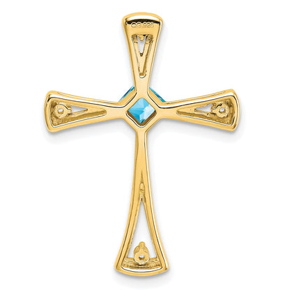 10K Yellow Gold Blue Topaz and Real Diamond Cross Pendant