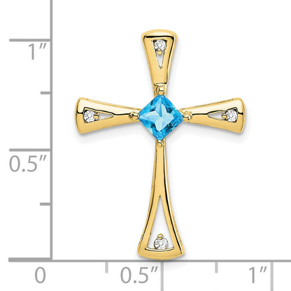10K Yellow Gold Blue Topaz and Real Diamond Cross Pendant