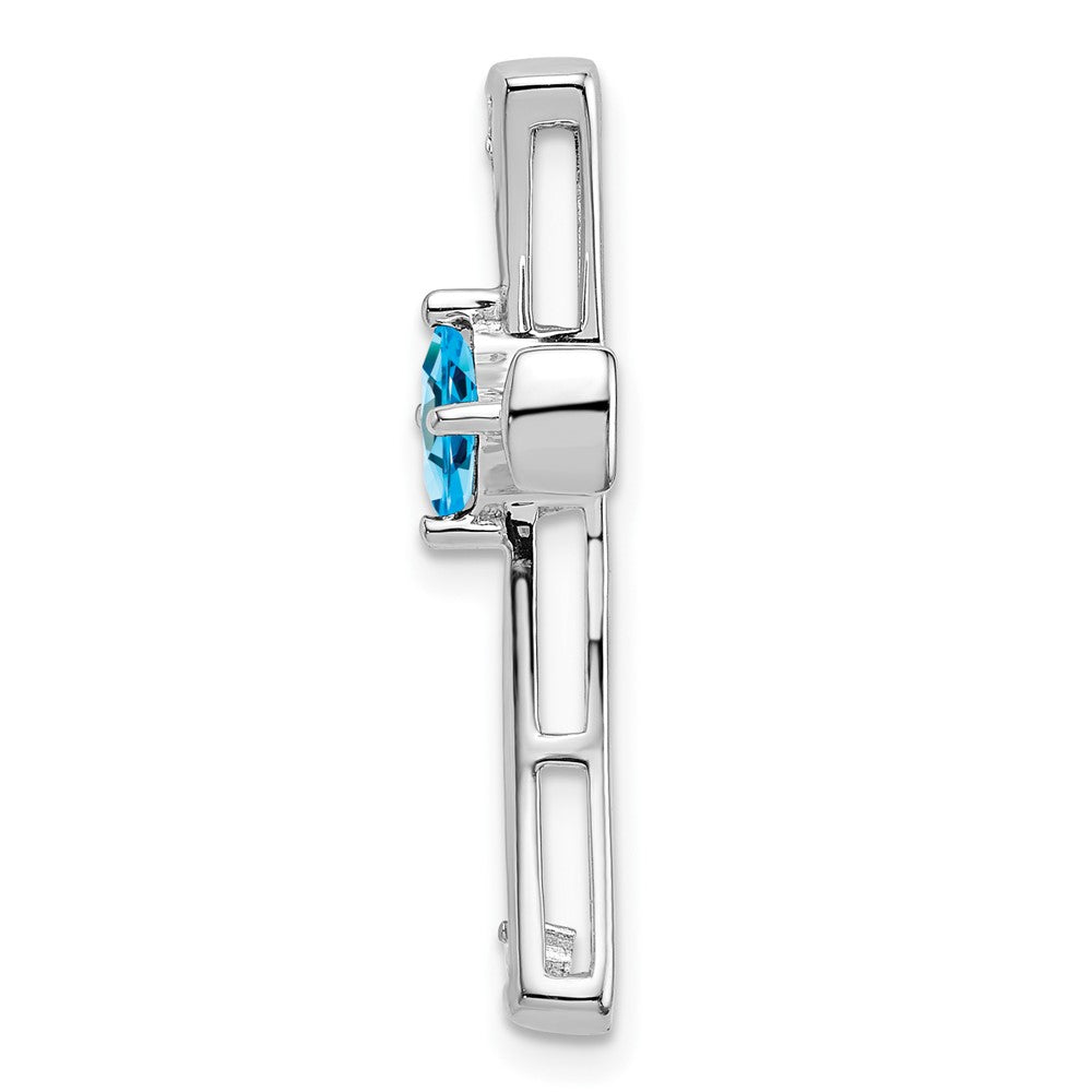 14k White Gold Blue Topaz and Real Diamond Cross Chain Slide