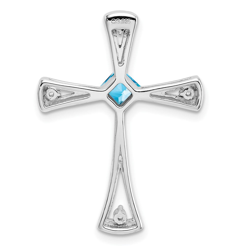 14k White Gold Blue Topaz and Real Diamond Cross Chain Slide