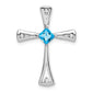 Solid 14k White Gold Simulated Blue Topaz and CZ Cross Chain Slide