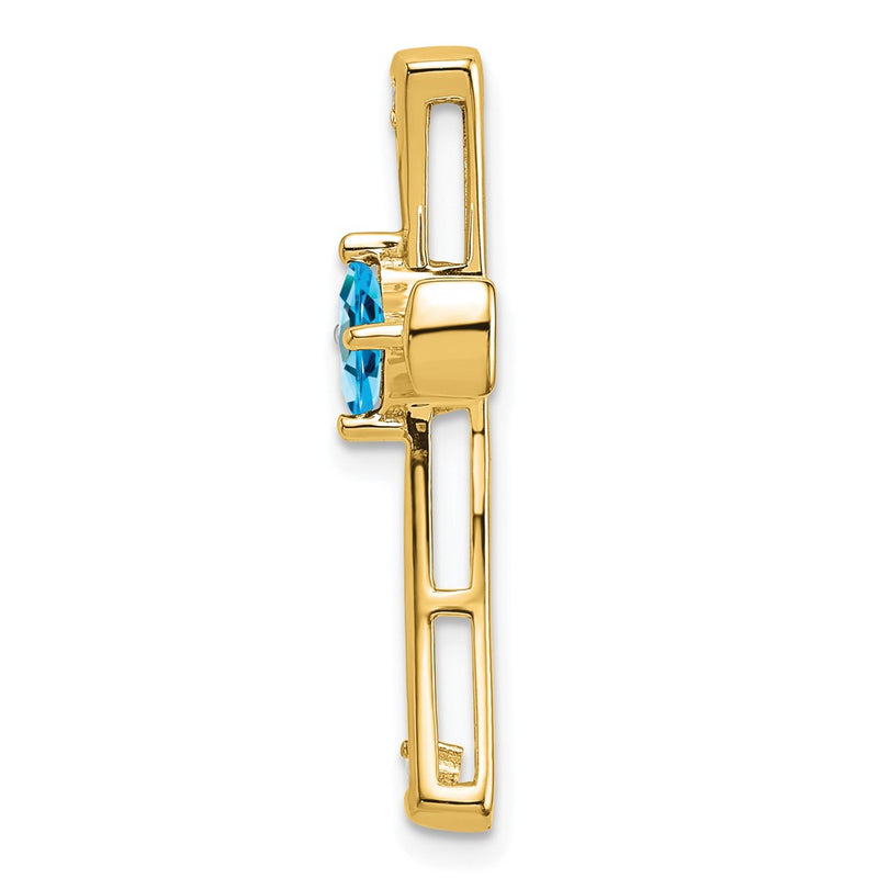 14K Yellow Gold Blue Topaz and Real Diamond Cross Chain Slide
