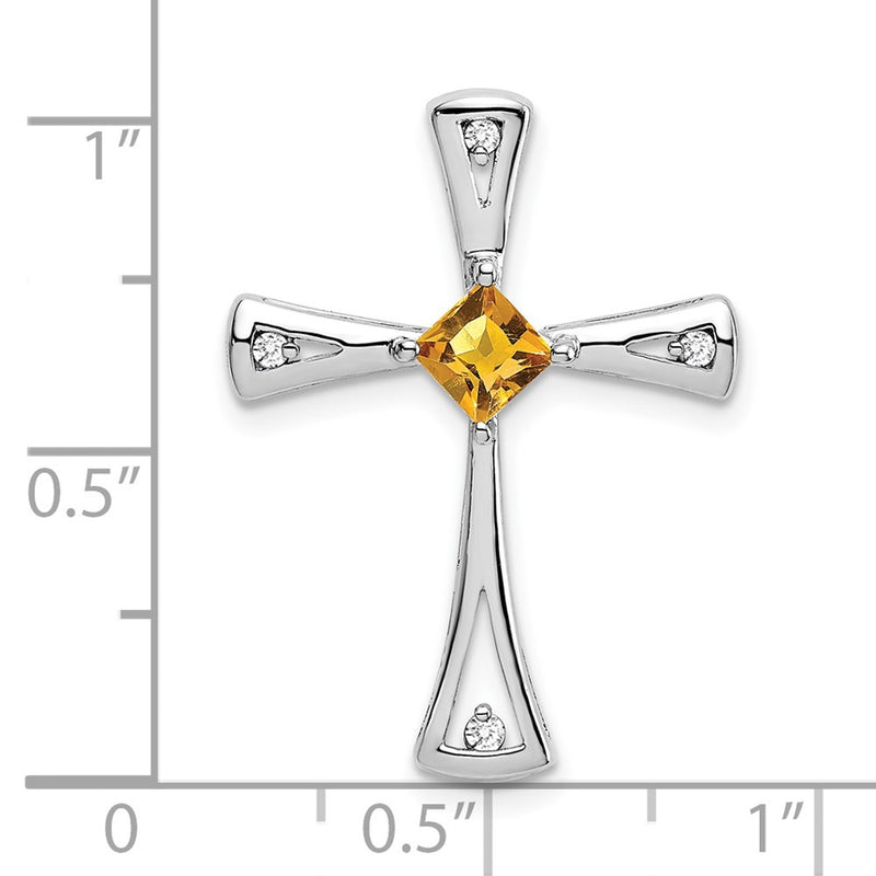 14K White Gold Citrine and Real Diamond Cross Pendant