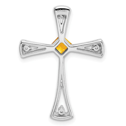 14k White Gold Citrine and Real Diamond Cross Chain Slide
