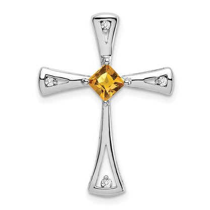 14k White Gold Citrine and Real Diamond Cross Chain Slide