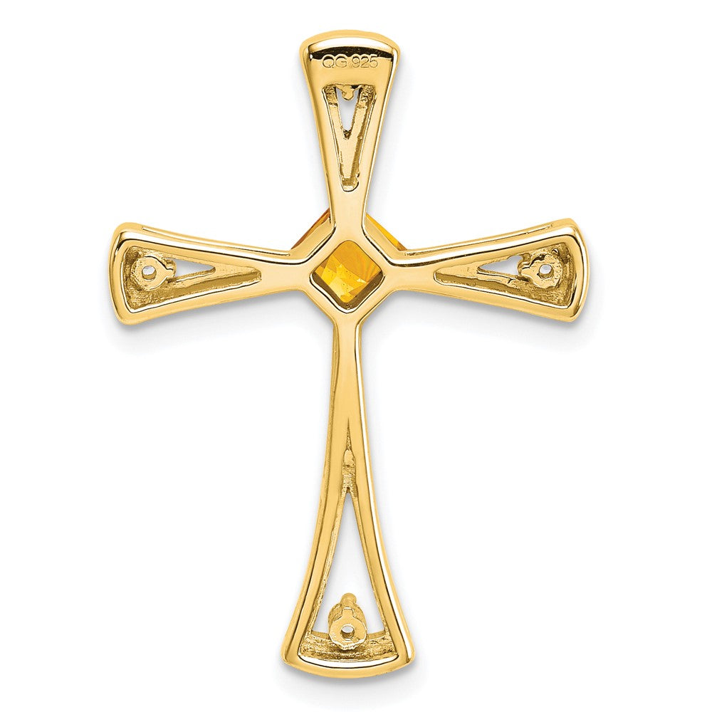 14K Yellow Gold Citrine and Real Diamond Cross Chain Slide