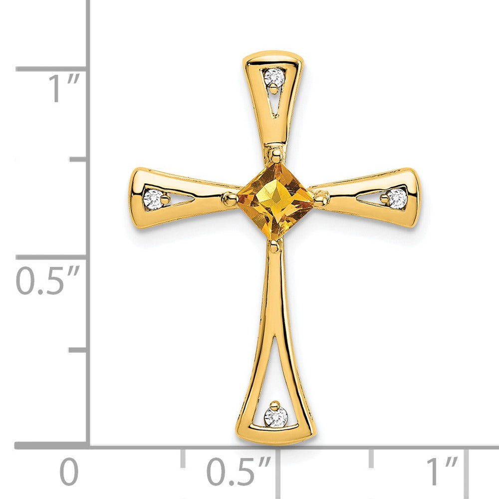 14K Yellow Gold Citrine and Real Diamond Cross Chain Slide