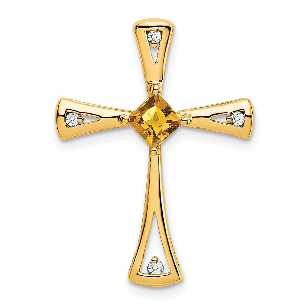 14K Yellow Gold Citrine and Real Diamond Cross Chain Slide