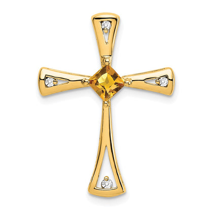 14K Yellow Gold Citrine and Real Diamond Cross Chain Slide